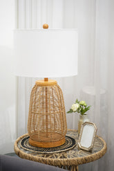Rattan Table Lamp/Fabric shade with UL standard